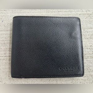 Coach Black Leather Bifold Wallet – 8” Open – Cracks at Fold – Looks Great